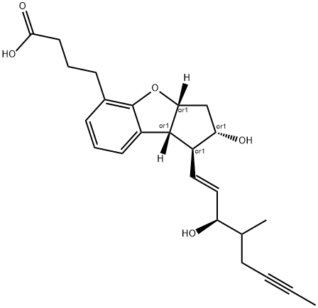 1H-Cyclopenta[b]benzofuran-5-butanoic acid, 2,3,3a,8b-tetrahydro-2-hydroxy-1-[(1E,3R)-3-hydroxy-4-methyl-1-octen-6-yn-1-yl]-, (1S,2S,3aR,8bR)-rel- Struktur