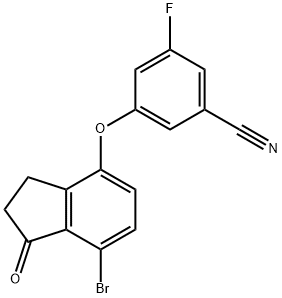 Benzonitrile, 3-[(7-bromo-2,3-dihydro-1-oxo-1H-inden-4-yl)oxy]-5-fluoro- Structure