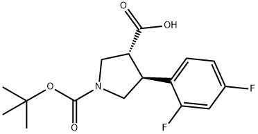 1-[(tert-butoxy)carbonyl]-4-(2,4-difluorophenyl)pyrrolidine-3-carboxylic acid, trans Struktur