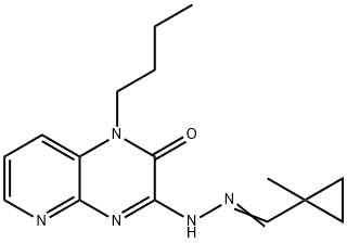 (E)-1-butyl-3-(2-((1-methylcyclopropyl)methylene)hydrazinyl)pyrido[2,3-b]pyrazin-2(1H)-one Struktur