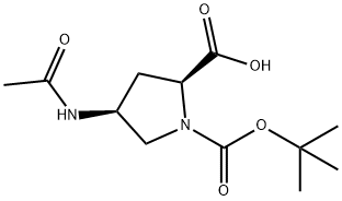 1,2-Pyrrolidinedicarboxylic acid, 4-(acetylamino)-, 1-(1,1-dimethylethyl) ester, (2S,4S)- Struktur