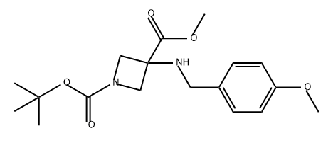 1,3-Azetidinedicarboxylic acid, 3-[[(4-methoxyphenyl)methyl]amino]-, 1-(1,1-dimethylethyl) 3-methyl ester Struktur