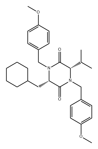 2,5-Piperazinedione, 3-(cyclohexylmethyl)-1,4-bis[(4-methoxyphenyl)methyl]-6-(1-methylethyl)-, (3S,6S)-,219916-56-0,结构式