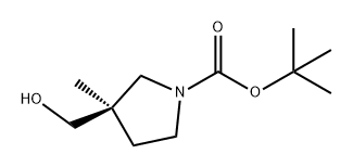 1-Pyrrolidinecarboxylic acid, 3-(hydroxymethyl)-3-methyl-, 1,1-dimethylethyl ester, (3R)- 化学構造式