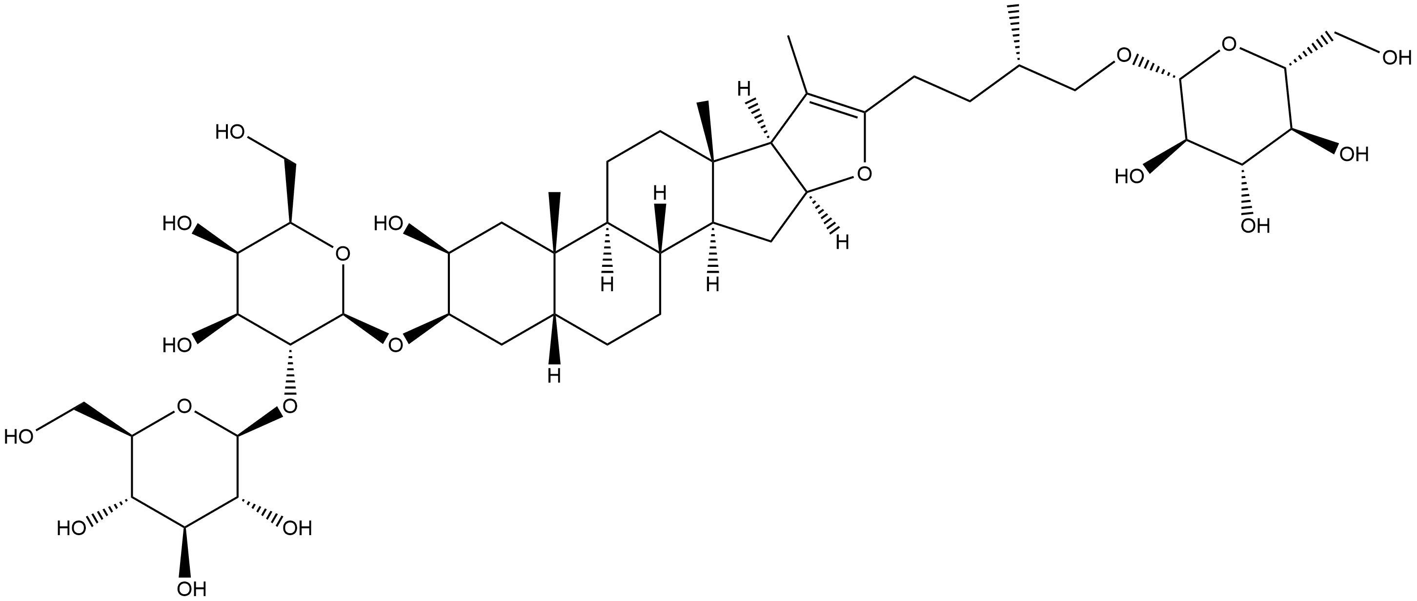 β-D-Galactopyranoside, (2β,3β,5β,25S)-26-(β-D-glucopyranosyloxy)-2-hydroxyfurost-20(22)-en-3-yl 2-O-β-D-glucopyranosyl-,220095-97-6,结构式