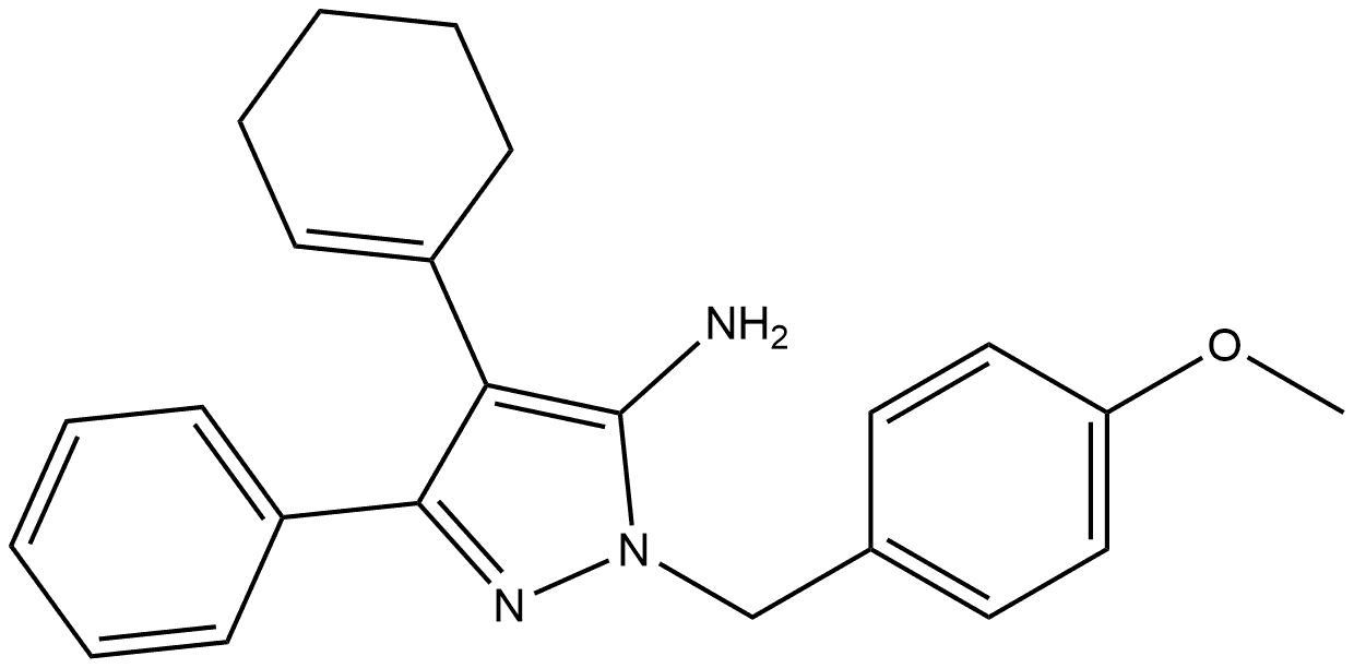 4-(cyclohex-1-en-1-yl)-1-(4-methoxybenzyl)-3-phenyl-1H-pyrazol-5-amine Struktur