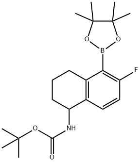 tert-Butyl (6-fluoro-5-(4,4,5,5-tetramethyl-1,3,2-dioxaborolan-2-yl)-1,2,3,4-tetrahydronaphthalen-1-yl)carbamate Struktur