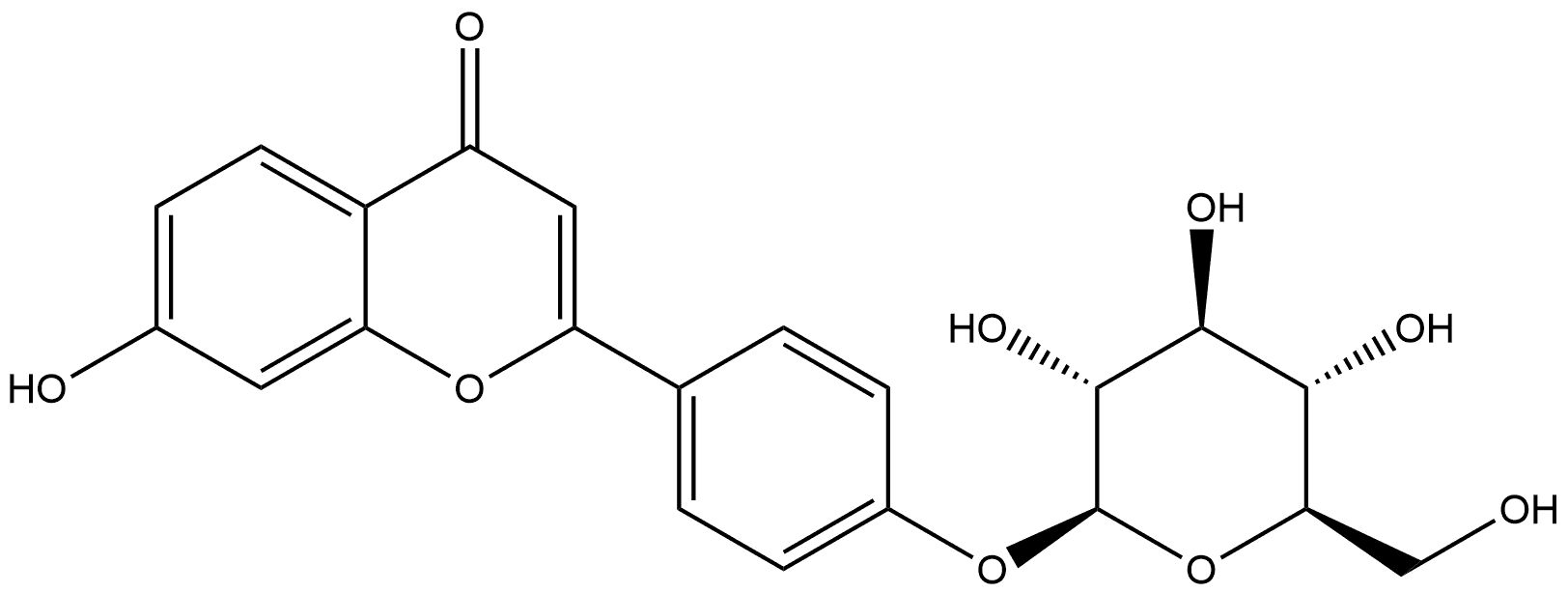 4H-1-Benzopyran-4-one, 2-[4-(β-D-glucopyranosyloxy)phenyl]-7-hydroxy- 化学構造式