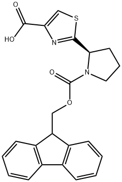 4-Thiazolecarboxylic acid, 2-[(2R)-1-[(9H-fluoren-9-ylmethoxy)carbonyl]-2-pyrrolidinyl]- 化学構造式