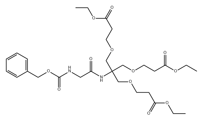 8,12-Dioxa-2,5-diazatetradecanoic acid, 6,6-bis[(3-ethoxy-3-oxopropoxy)methyl]-4,11-dioxo-, phenylmethyl ester Struktur