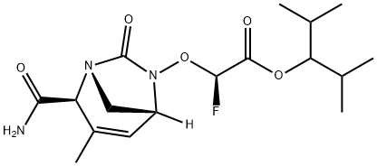 Acetic acid, 2-[[(1R,2S,5R)-2-(aminocarbonyl)-
3-methyl-7-oxo-1,6-diazabicyclo[3.2.1]oct-3-
en-6-yl]oxy]-2-fluoro-, 2-methyl-1-(1-methyl
ethyl)propyl ester, (2R)- Structure