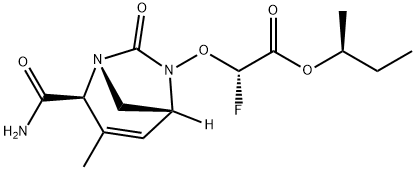 Acetic acid, 2-[[(1R,2S,5R)-2-(aminocarbonyl)-
3-methyl-7-oxo-1,6-diazabicyclo[3.2.1]oct-3-
en-6-yl]oxy]-2-fluoro-, (1S)-1-methylpropyl
ester, (2S)- Structure