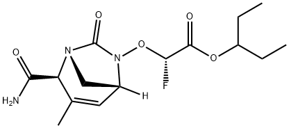 Acetic acid, 2-[[(1R,2S,5R)-2-(aminocarbonyl)-
3-methyl-7-oxo-1,6-diazabicyclo[3.2.1]oct-3-
en-6-yl]oxy]-2-fluoro-, 1-ethylpropyl ester, (2S)
- Structure