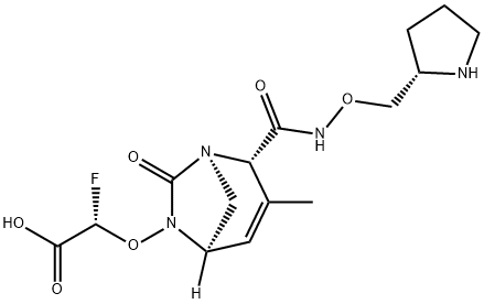 Acetic acid, 2-fluoro-2-[[(1R,2S,5R)-3-methyl-7-
oxo-2-[[[(2S)-2-pyrrolidinylmethoxy]amino]
carbonyl]-1,6-diazabicyclo[3.2.1]oct-3-en-6-yl]
oxy]-, (2S)- Structure