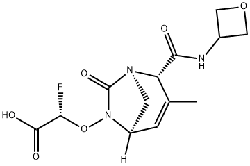 Acetic acid, 2-fluoro-2-[[(1R,2S,5R)-3-methyl-2-
[(3-oxetanylamino)carbonyl]-7-oxo-1,6-diazab
icyclo[3.2.1]oct-3-en-6-yl]oxy]-, (2S)- Structure