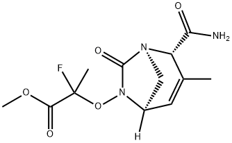 Propanoic acid, 2-[[(1R,2S,5R)-2-(aminoca
rbonyl)-3-methyl-7-oxo-1,6-diazabicyclo[3.2.1]
oct-3-en-6-yl]oxy]-2-fluoro-, methyl ester Structure