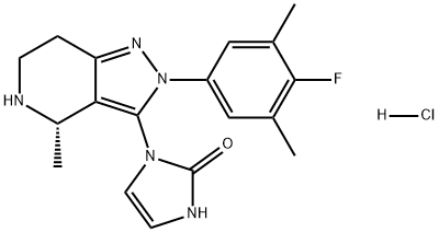 2H-Imidazol-2-one, 1-[(4S)-2-(4-fluoro-3,5-dimethylphenyl)-4,5,6,7-tetrahydro-4-methyl-2H-pyrazolo[4,3-c]pyridin-3-yl]-1,3-dihydro-, hydrochloride (1:1) Structure