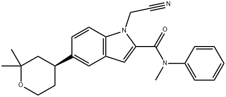 1-氰甲基-N-甲基-N-苯基-5-[(4S)-四氢-2,2-二甲基-吡喃-4-基]-1H-吲哚-2-甲酰胺 结构式