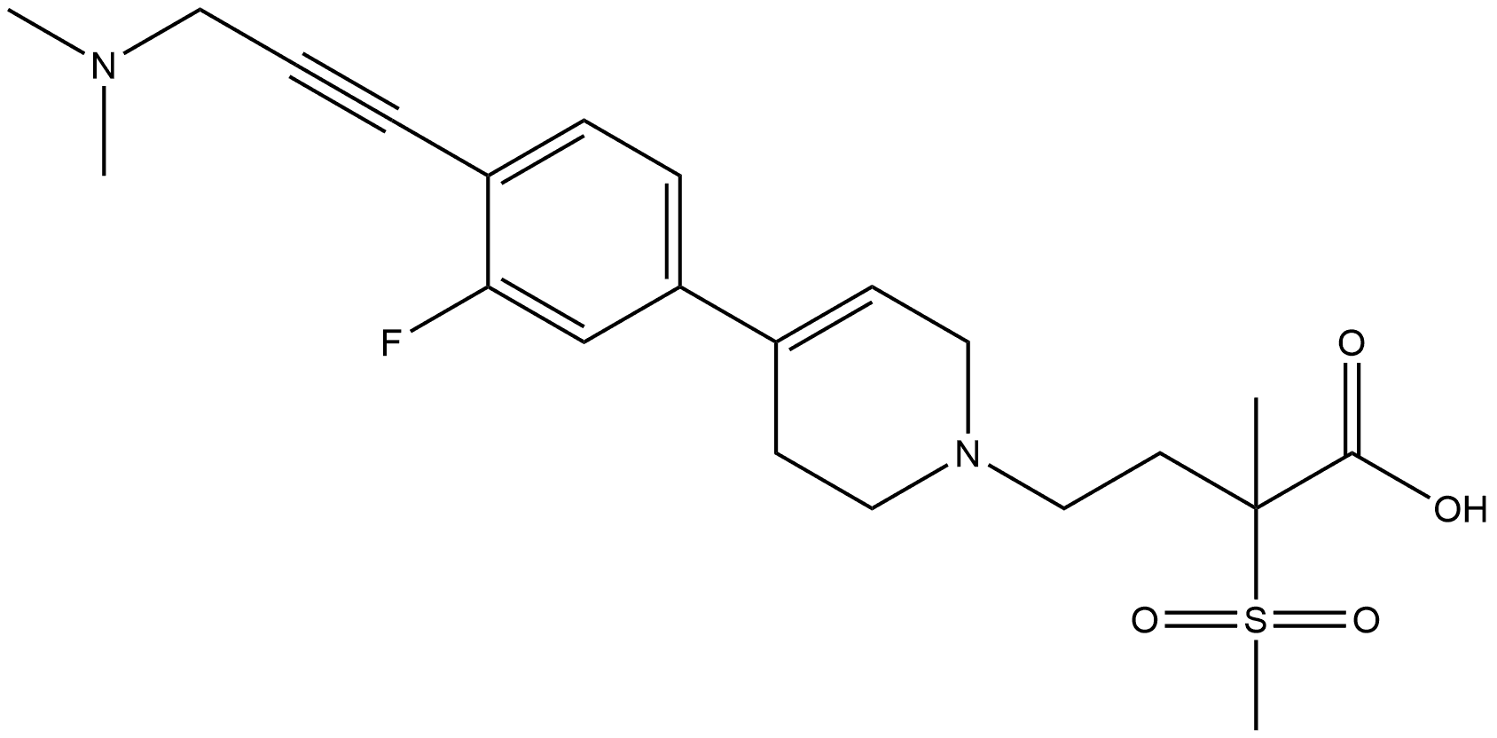 1(2H)-Pyridinebutanoic acid, 4-[4-[3-(dimethylamino)-1-propyn-1-yl]-3-fluorophenyl]-3,6-dihydro-α-methyl-α-(methylsulfonyl)- Structure