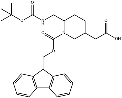 1-FMOC-6-(BOC-氨甲基)-3-哌啶基乙酸,2219368-55-3,结构式