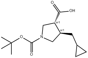 rac-(3R,4R)-1-[(tert-butoxy)carbonyl]-4-(cyclopropylmethyl)pyrrolidine-3-carboxylic acid, trans Struktur