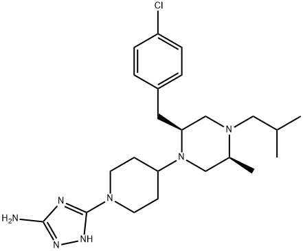 1H-1,2,4-Triazol-3-amine, 5-[4-[(2S,5S)-2-[(4-chlorophenyl)methyl]-5-methyl-4-(2-methylpropyl)-1-piperazinyl]-1-piperidinyl]- Struktur