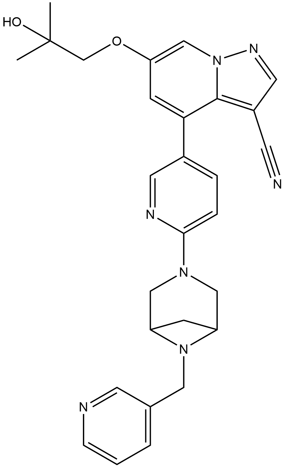 2222752-37-4 Pyrazolo[1,5-a]pyridine-3-carbonitrile, 6-(2-hydroxy-2-methylpropoxy)-4-[6-[6-(3-pyridinylmethyl)-3,6-diazabicyclo[3.1.1]hept-3-yl]-3-pyridinyl]-