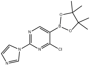 Pyrimidine, 4-chloro-2-(1H-imidazol-1-yl)-5-(4,4,5,5-tetramethyl-1,3,2-dioxaborolan-2-yl)- Structure