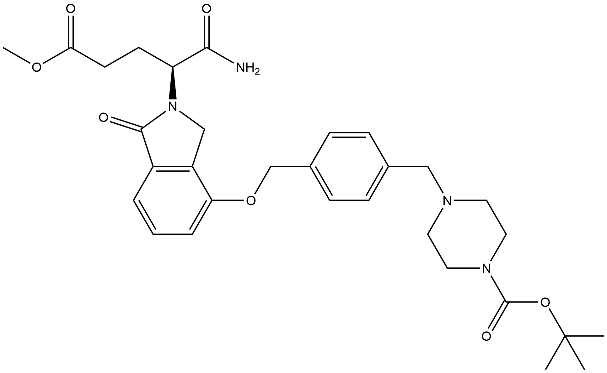 tert-Butyl (S)-4-(4-(((2-(1-amino-5-methoxy-1,5-dioxopentan-2-yl)-1-oxoisoindolin-4-yl)oxy)methyl)benzyl)piperazine-1-carboxylate Structure