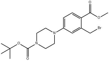 1-Piperazinecarboxylic acid, 4-[3-(bromomethyl)-4-(methoxycarbonyl)phenyl]-, 1,1-dimethylethyl ester Struktur