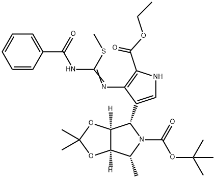 5H-1,3-Dioxolo4,5-cpyrrole-5-carboxylic acid, 4-4-(benzoylamino)(methylthio)methyleneamino-5-(ethoxycarbonyl)-1H-pyrrol-3-yltetrahydro-2,2,6-trimethyl-, 1,1-dimethylethyl ester, (3aS,4S,6R,6aR)-|