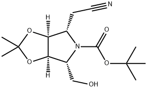 5H-1,3-Dioxolo4,5-cpyrrole-5-carboxylic acid, 4-(cyanomethyl)tetrahydro-6-(hydroxymethyl)-2,2-dimethyl-, 1,1-dimethylethyl ester, (3aS,4S,6R,6aR)- 结构式