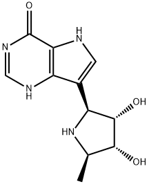 4H-Pyrrolo3,2-dpyrimidin-4-one, 7-(2S,3S,4R,5R)-3,4-dihydroxy-5-methyl-2-pyrrolidinyl-1,5-dihydro-,222631-64-3,结构式