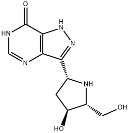 7H-Pyrazolo4,3-dpyrimidin-7-one, 1,4-dihydro-3-(2R,4S,5R)-4-hydroxy-5-(hydroxymethyl)-2-pyrrolidinyl- Structure