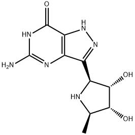 7H-Pyrazolo4,3-dpyrimidin-7-one, 5-amino-3-(2S,3S,4R,5R)-3,4-dihydroxy-5-methyl-2-pyrrolidinyl-1,4-dihydro-,222631-88-1,结构式