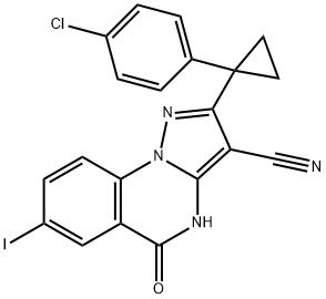 Pyrazolo[1,5-a]quinazoline-3-carbonitrile, 2-[1-(4-chlorophenyl)cyclopropyl]-4,5-dihydro-7-iodo-5-oxo- Struktur