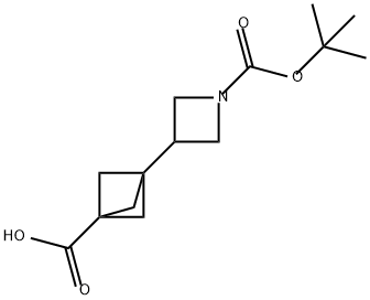 1-Azetidinecarboxylic acid, 3-(3-carboxybicyclo[1.1.1]pent-1-yl)-, 1-(1,1-dimethylethyl) ester Struktur