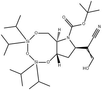 1,3,5,2,4-Trioxadisilocino7,6-bpyrrole-7(6H)-carboxylic acid, 8-(1-cyano-2-hydroxyethenyl)tetrahydro-2,2,4,4-tetrakis(1-methylethyl)-, 1,1-dimethylethyl ester, (6aR,8R,9aS)- 结构式