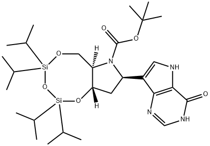 1,3,5,2,4-Trioxadisilocino7,6-bpyrrole-7(6H)-carboxylic acid, 8-(4,5-dihydro-4-oxo-1H-pyrrolo3,2-dpyrimidin-7-yl)tetrahydro-2,2,4,4-tetrakis(1-methylethyl)-, 1,1-dimethylethyl ester, (6aR,8R,9aS)- Structure