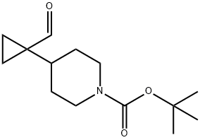 1-Piperidinecarboxylic acid, 4-(1-formylcyclopropyl)-, 1,1-dimethylethyl ester Struktur