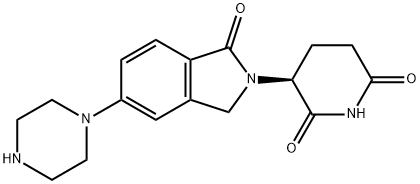 (S)-3-(1-oxo-5-(piperazin-1-yl)isoindolin-2-yl)piperidine-2,6-dione 化学構造式