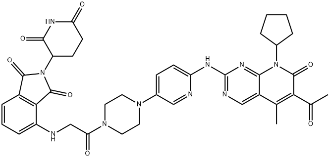 1H-Isoindole-1,3(2H)-dione, 4-[[2-[4-[6-[(6-acetyl-8-cyclopentyl-7,8-dihydro-5-methyl-7-oxopyrido[2,3-d]pyrimidin-2-yl)amino]-3-pyridinyl]-1-piperazinyl]-2-oxoethyl]amino]-2-(2,6-dioxo-3-piperidinyl)-|化合物XY028-140