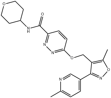 3-Pyridazinecarboxamide, 6-[[5-methyl-3-(6-methyl-3-pyridinyl)-4-isoxazolyl]methoxy]-N-(tetrahydro-2H-pyran-4-yl)- Struktur