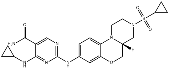 5-Pyrimidinecarboxamide, 4-(cyclopropylamino)-2-[[(4aR)-3-(cyclopropylsulfonyl)-1,2,3,4,4a,5-hexahydropyrazino[2,1-c][1,4]benzoxazin-8-yl]amino]- Structure