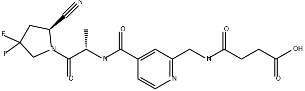 Butanoic acid, 4-[[[4-[[[(1S)-2-[(2S)-2-cyano-4,4-difluoro-1-pyrrolidinyl]-1-methyl-2-oxoethyl]amino]carbonyl]-2-pyridinyl]methyl]amino]-4-oxo- Struktur