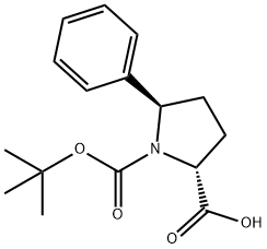 (2R,5R)-1-(tert-butoxycarbonyl)-5-phenyl-2-pyrrolidinecarboxylic acid Struktur