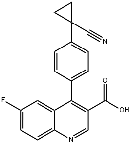 3-Quinolinecarboxylic acid, 4-[4-(1-cyanocyclopropyl)phenyl]-6-fluoro- Structure