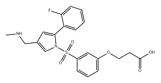 Propanoic acid, 3-[3-[[2-(2-fluorophenyl)-4-[(methylamino)methyl]-1H-pyrrol-1-yl]sulfonyl]phenoxy]- Struktur