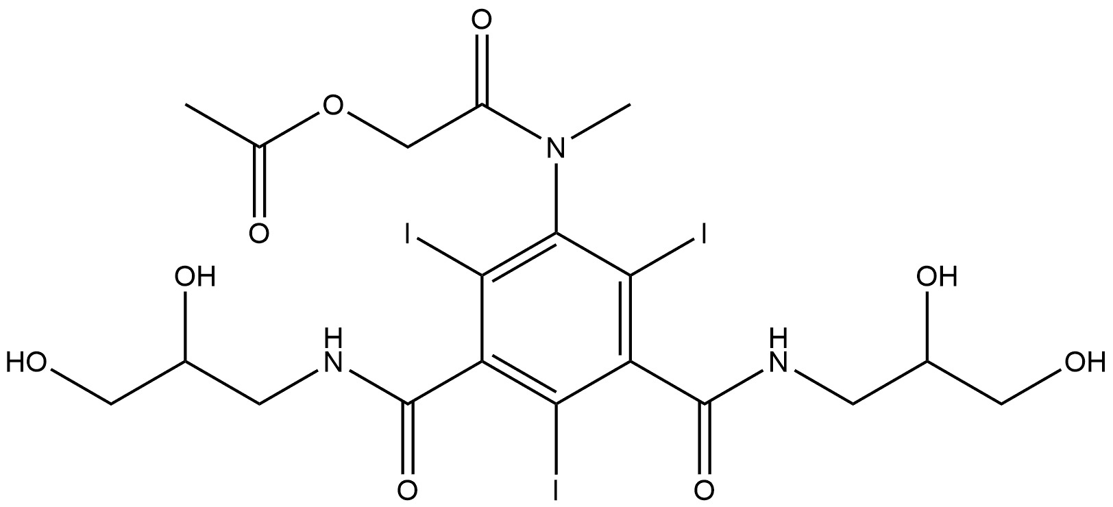 1,3-Benzenedicarboxamide, 5-[[2-(acetyloxy)acetyl]methylamino]-N1,N3-bis(2,3-dihydroxypropyl)-2,4,6-triiodo- Structure