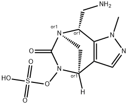 6H-4,7-Methanopyrazolo[3,4-e][1,3]diazepin-6-one, 8-(aminomethyl)-1,4,5,8-tetrahydro-1-methyl-5-(sulfooxy)-, (4R,7R,8R)-rel- Structure
